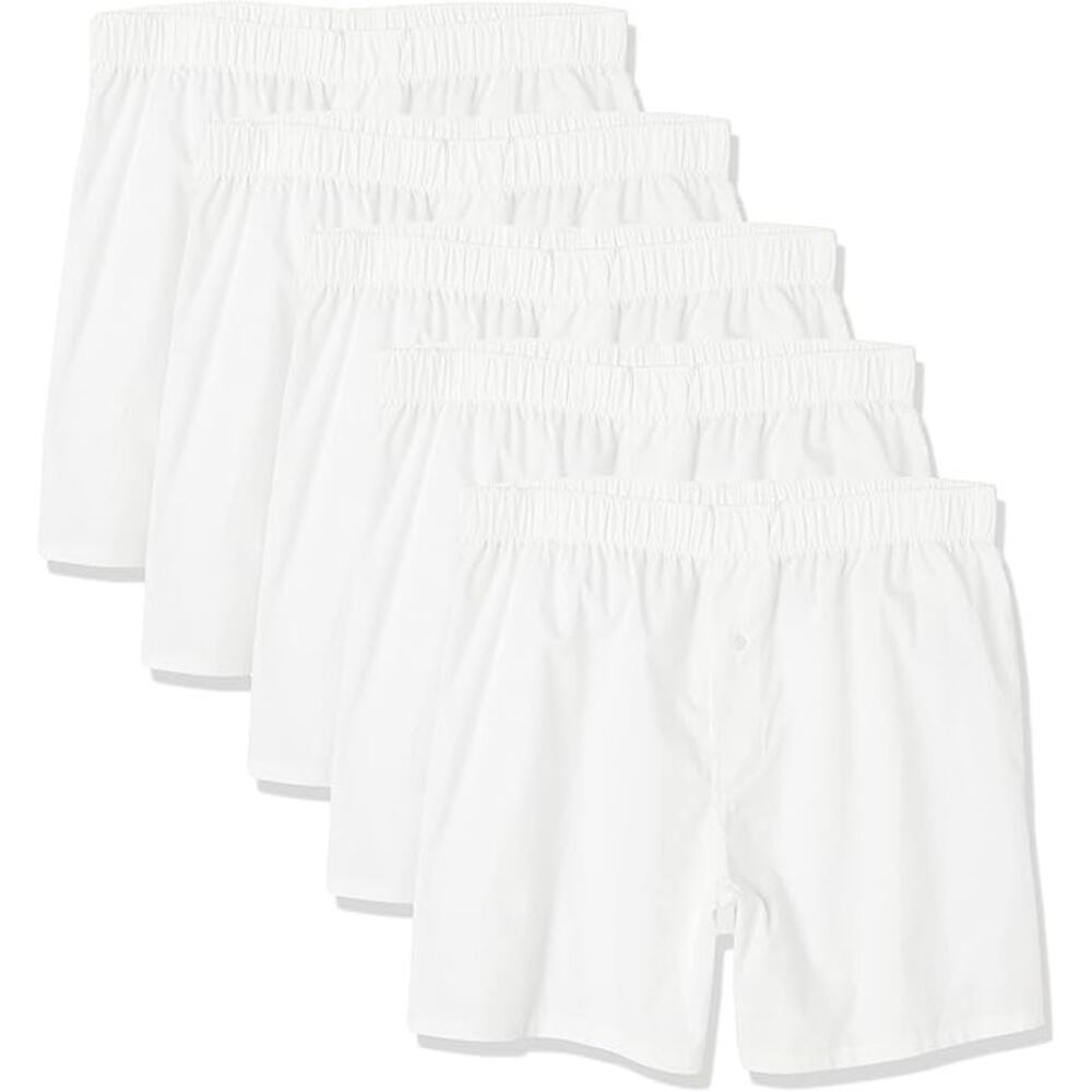 New 5-Pack Amazon Essentials Mens XXL White Woven Cotton Boxer Short Underwear